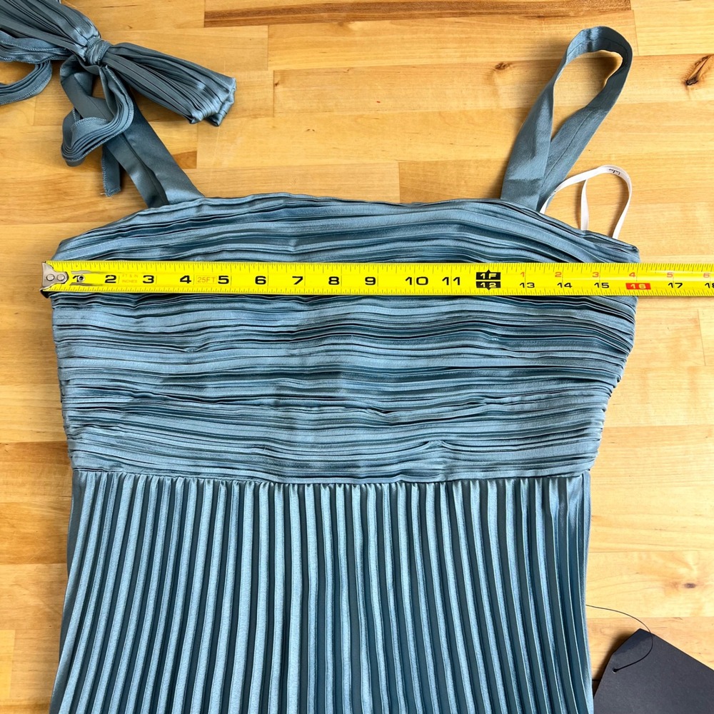 Lulus Dusty Blue Pleated Maxi Dress Tie Shoulder Square Neck Size Medium NWT - Picture 7 of 8
